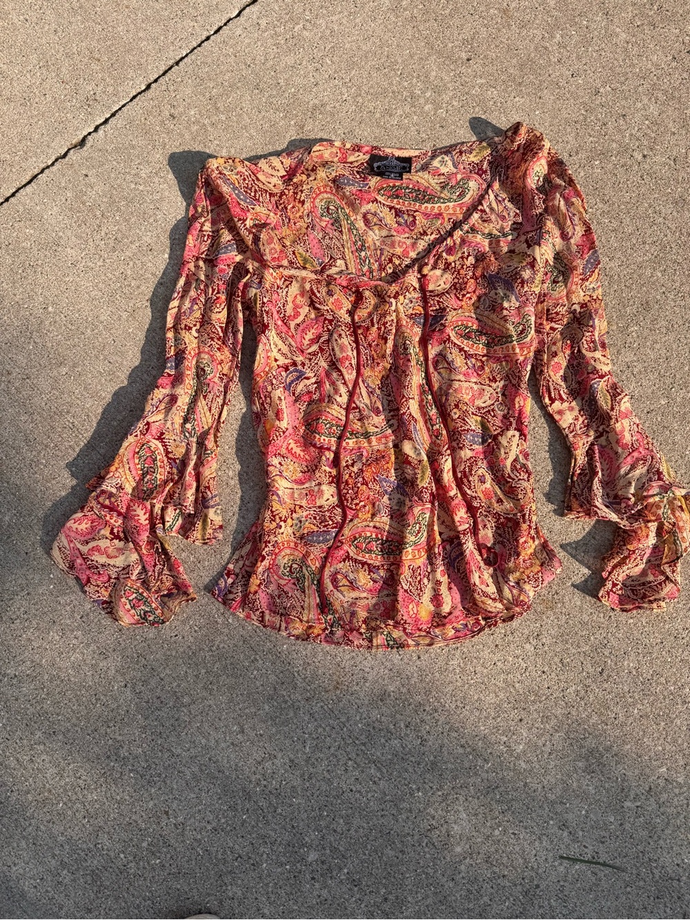 Angie Paisley Peasant Blouse in Coral and Mustard